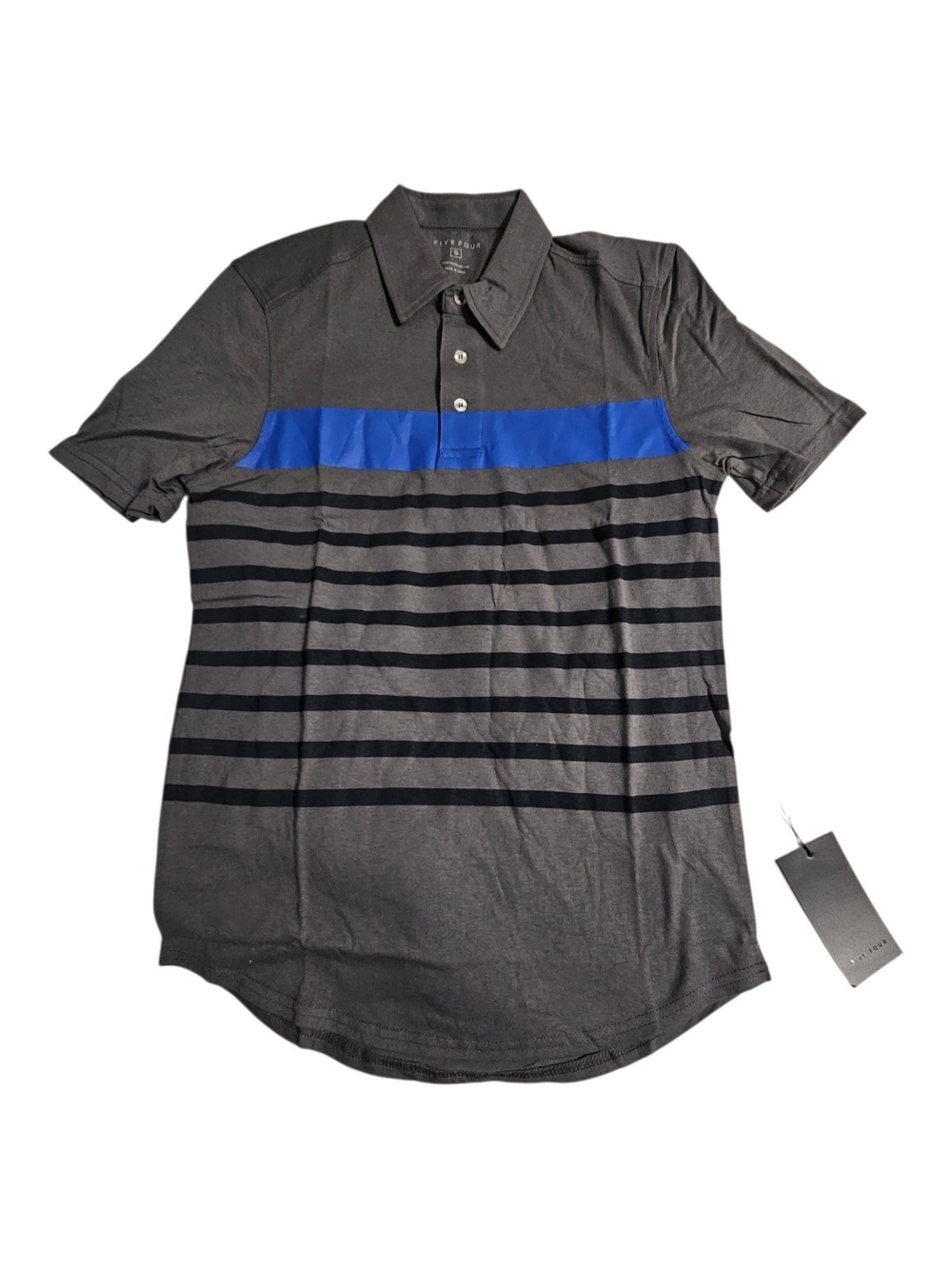 Five Four Gray Polo with Blue Chest Stripe